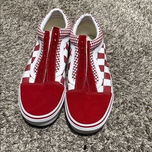 Red and White Checkered Slip-On Sneakers